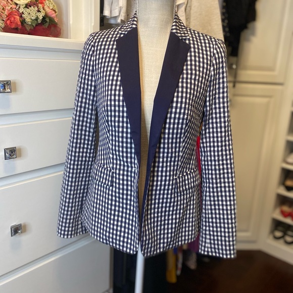 JCrew Blue & White Gingham Blazer Size 2 - Picture 2 of 9